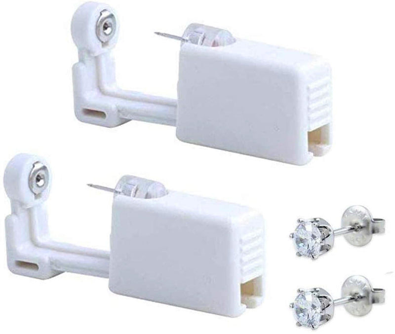 Needlewalk 2 Pack Self Ear Piercing Gun Earring Disposable Piercing Kit No Pain Easy Use Ear Piercing Gun Kit Tool with Stud (White)