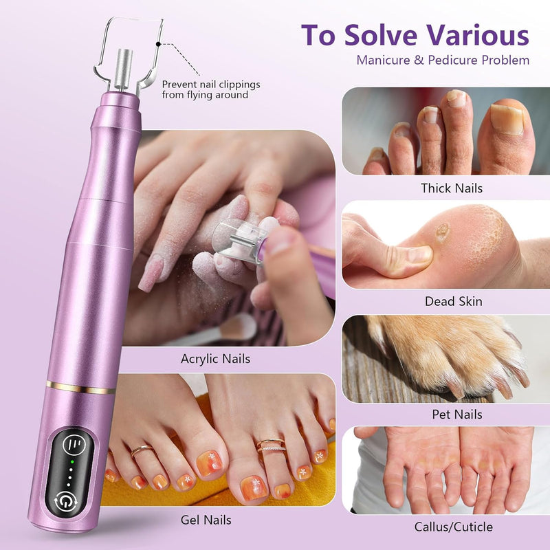 Needlewalk Cordless Nail Drill Electric Nail File Kit Rechargeable Professional Efile Nail Set, Portable Acrylic Gel Nail Polish Remover Machine Pedicure Manicure Tool, 11 Bits 56 Sanding Bands Salon Home