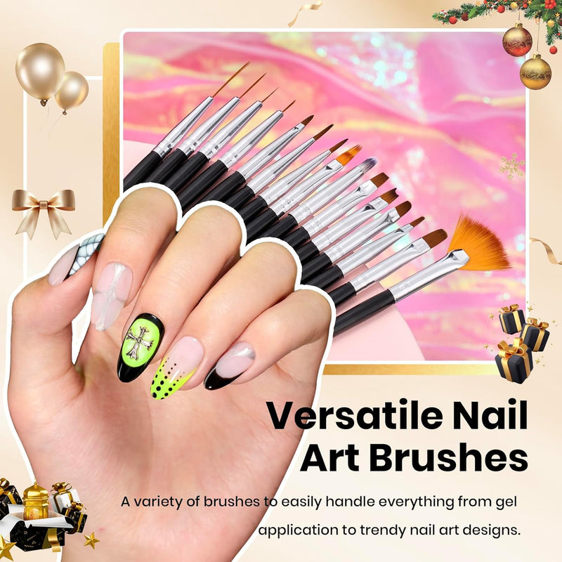 Needlewalk Beetles 31pcs Nail Art Brushes, Dotting Tools, Nail Art Pens, Dust Brush, Striping Liner Fingernail Drawing Pens with Palette Holder All in One for Starter Manicure Design Set