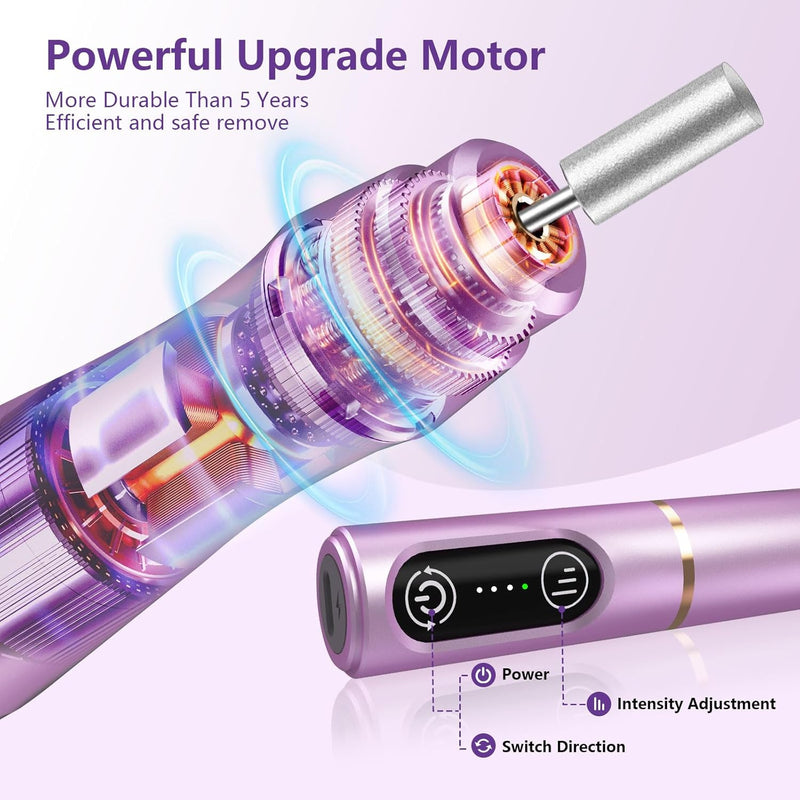 Needlewalk Cordless Nail Drill Electric Nail File Kit Rechargeable Professional Efile Nail Set, Portable Acrylic Gel Nail Polish Remover Machine Pedicure Manicure Tool, 11 Bits 56 Sanding Bands Salon Home