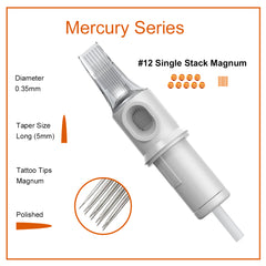 Needlewalk Mercury Series Tattoo Needles Cartridges #12 0.35mm Single Stack Magnum 20pcs