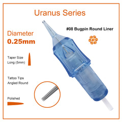 Needlewalk Uranus Series Tattoo Needles Cartridges #08 0.25mm Round Liner 20pcs