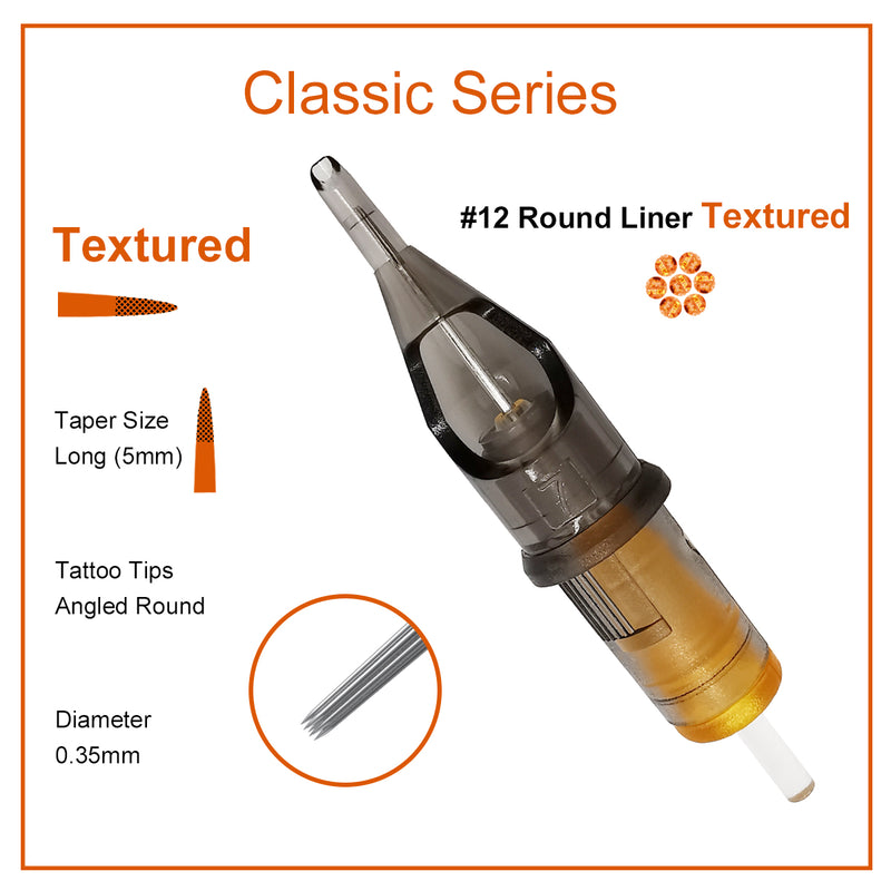 Needlewalk Classic Series Tattoo Needles Cartridges #12 0.35mm Round Liner Textured 20pcs