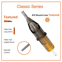 Needlewalk Classic Series Tattoo Needles Cartridges #12 0.35mm Round Liner Textured 20pcs