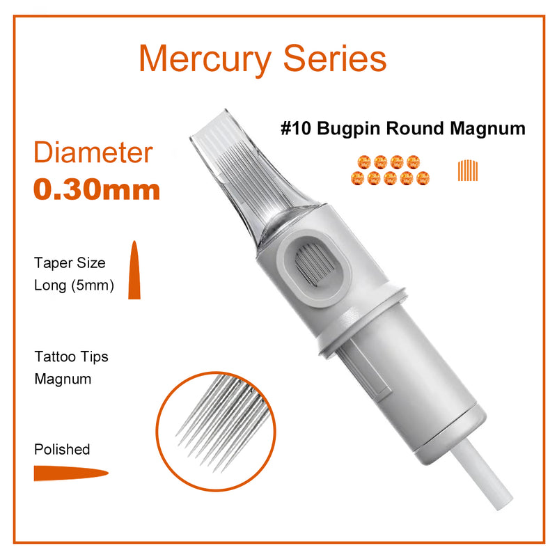 Needlewalk Mercury Series Tattoo Needles Cartridges #10 0.30mm Round Magnum 20pcs