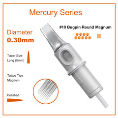 Needlewalk Mercury Series Tattoo Needles Cartridges #10 0.30mm Round Magnum 20pcs