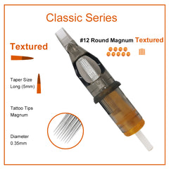 Needlewalk Classic Series Tattoo Needles Cartridges #12 0.35mm Round Magnum Textured 20pcs