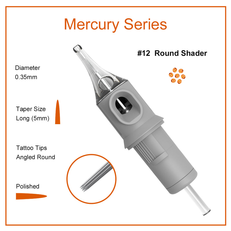 Needlewalk Mercury Series Tattoo Needles Cartridges #12 0.35mm Round Shader 20pcs