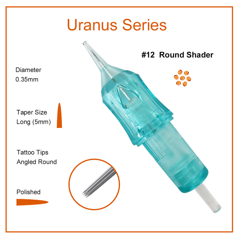 Needlewalk Uranus Series Tattoo Needles Cartridges #12 0.35mm Round Shader 20pcs